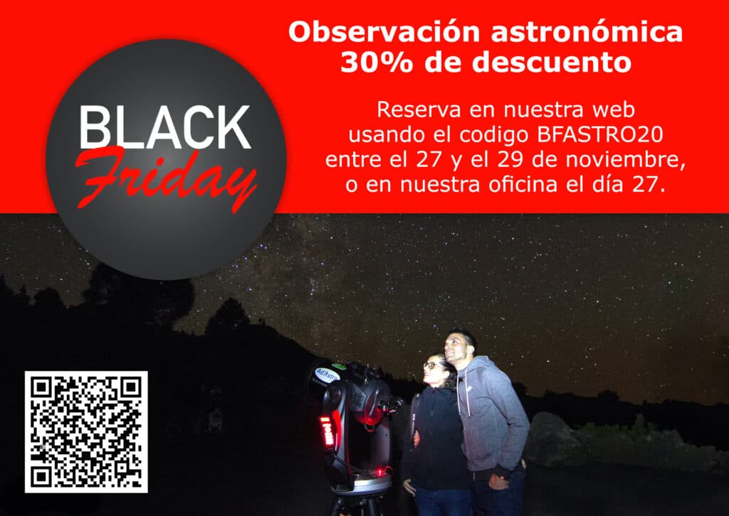Banner promocional de Black Friday con descuento para tours astronómicos